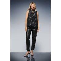 Dorothy Perkins Women's DP Luxe Star Jacquard Keyhole Sleeveless Top in Black | Size: 12