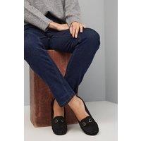 Good For the Sole Women's : Wide Fit Mindie Faux Suede Snaffle Detail Moccasin Comfort Loafers in Natural Black | Size: 4