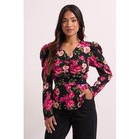 Dorothy Perkins Women's Petite Button Detail Printed Peplum Blouse Floral | Size: 8