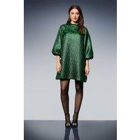 Dorothy Perkins Women's DP Luxe Metallic Jacquard Blouson Sleeve Mini Dress in Green | Size: 14