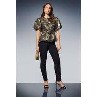 Dorothy Perkins Women's DP Luxe Bow Front Puff Sleeve Peplum Top in Gold | Size: 14