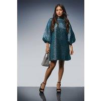 Dorothy Perkins Women's Petite DP Luxe Metallic Jacquard Blouson Sleeve Mini Dress in Blue | Size: 6