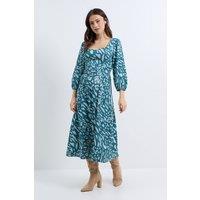 Dorothy Perkins Women's Blue Animal Sweetheart Neck Dropped Waist Seam Midi Dress | Size: 12