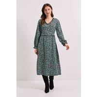 Dorothy Perkins Women's Frill Neck Blouson Sleeve Midi Dress in Green | Size: 10