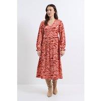 Dorothy Perkins Women's Pink Animal Frill Neck Blouson Sleeve Midi Dress | Size: 12