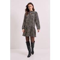 Dorothy Perkins Women's Mono Floral Tie Neck Tiered Smock Jersey Mini Dress | Size: 8