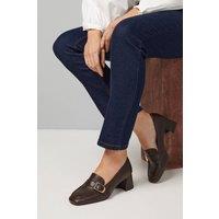 Wallis Women's Emma Faux Leather Buckle Detail Medium Heeled Loafers in Brown | Size: 4