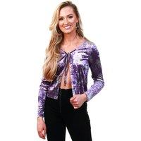 Cutie London Women's Crushed Velvet Floral Tie-Front Top in Lilac | Size: 10