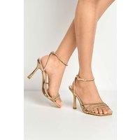 Miss Diva Women's Camina Diamante Embellished 3 Strap Heeled Sandals in Rose Gold | Size: 4