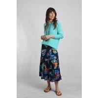 Weird Fish Women's Cassis Printed Viscose Tiered Skirt in Dark Blue | Size: 12
