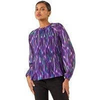 Roman Women's Abstract Print Pleated Top in Purple | Size: 10