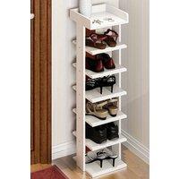 H&O Direct 7 Tiers Wooden Shoe Rack Organizer Storage Stand Shelf in White