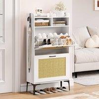 Dprodo 2 Flip Drawer Shoe Cabinet, 114CM Height in White