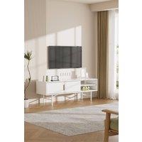 White Striped Wooden TV Media Console