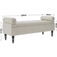Tufted Flip-Top Storage Bench with Side Arms in Beige