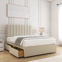 BSSPOKE Aria Plush Velvet Divan Bed 24 Headboard & 4Drawers & Mattress in Cream | Size: Double
