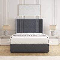 BSSPOKE Cheshire Divan Bed Plush Velvet 54 Headboard 10 Mattress No Drawers in Charcoal | Size: Small Double