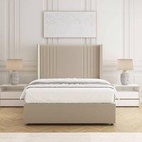 BSSPOKE Cheshire Divan Bed Plush Velvet 54 Headboard 10 Mattress No Drawers in Cream | Size: Single
