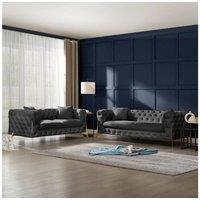 Home Detail Jaguar 2+3 Seater Sofa Set Chesterfield Design Velvet Fabric in Dark Grey
