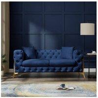 Home Detail Jaguar 2 Seater Sofa Chesterfield Design Velvet Fabric in Dark Blue