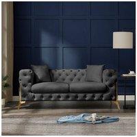 Home Detail Jaguar 2 Seater Sofa Chesterfield Design Velvet Fabric in Dark Grey