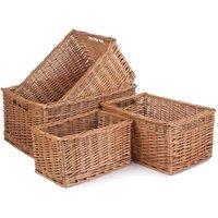 Red Hamper Wicker Double Steamed Open Storage Baskets Set of 4 in Brown