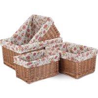 Red Hamper Wicker Set of 4 Double Steamed Garden Rose Willow Storage Baskets in Red