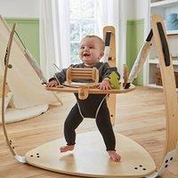 Little Hoppa 3-in-1 Rainbow Rain, Wooden Baby Gym, Bouncer & Activity Table in Light Brown
