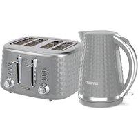 Geepas Kettle & Toaster Set Argyle Matching 1.7L Jug Kettle & 4 Slice Toaste in Grey