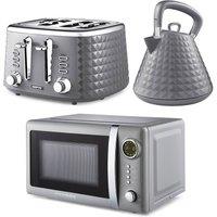 Geepas Argyle Kettle & Toaster set with 20L Digital Microwave Set in Grey