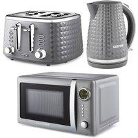 Geepas Argyle Kettle & Toaster Set with 20L Digital Microwave in Grey