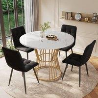 Fascinate White Modern Marble Round Dining Table with Gold Metal Legs