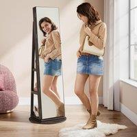 SONGMICS LED Swivel Mirror Jewellery Cabinet with Lockable Storage in Dark Brown