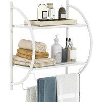 Gymax Wall Mount Bathroom Shelf 2-Tier Towel Bars Double Layer Toilet Rack in White