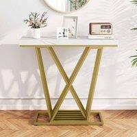 Costway Gold Console Table Modern Sofa Table Entryway Table in White