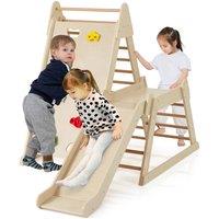 Gymax 3-In 1 Jungle Gym Indoor Playground Wooden Climber With Slide in Natural