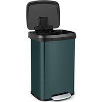 Gymax 50L Step Trash Can Stainless Steel Corner Garbage Bin Stay Open in Dark Green