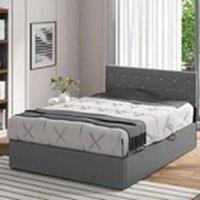 EONLION 4FT6 Double Upholstered Fabric Bed Gas Lift up Bed Frame in Grey