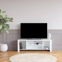BIMOSSA Arsin White TV Stand Cabinet for 50 Inch TV - 114cm Durable Particle Board Unit w/ Open Shelves & Resilient Finish, Ideal for Living Room &