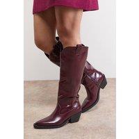 Oasis Women's Cassidy Faux Leather Western Knee Boots in Cherry | Size: 7