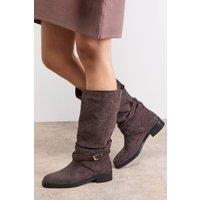 Oasis Women's Ava Faux Suede Mid-Calf Buckle Boots in Dark Brown | Size: 7