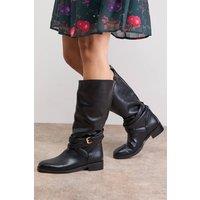 Oasis Women's Ava Faux Leather Grain Mid-Calf Buckle Boots in Black | Size: 3