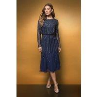 Coast Women's Party Sequin Long Sleeve Midi Dress in New Navy | Size: 10