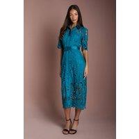 Coast Women's Lace Shirt Dress With Short Sleeves in Teal | Size: 10