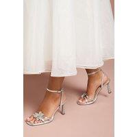 Coast Women's Wide Fit Taleesa Diamante Corsage Detail High Heel Platform Sandals in Silver | Size: 7