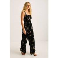 NastyGal Women's Velvet Celestial Embellished Square Neck Jumpsuit in Black | Size: 6