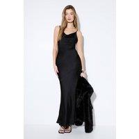 MissPap Women's Premium Satin Bow Back Bias Cut Bridesmaid Dress in Black | Size: 8