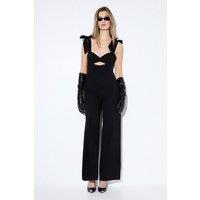 MissPap Women's Bow Shoulder Wide Leg Jumpsuit in Black | Size: 10