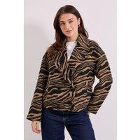 Dorothy Perkins Women's Zebra Printed Boxy Short Coat in Brown | Size: 16