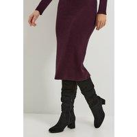 Dorothy Perkins Women's Carla Faux Suede Ruche Medium Block Heel Knee Boots in Natural Black | Size: 4